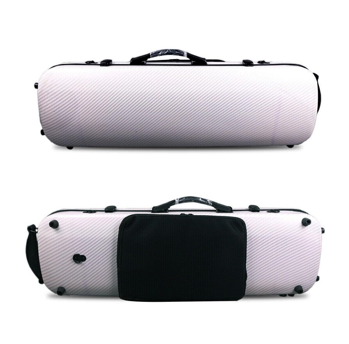 Estuche de violín rectangular de fibra de carbono 4/4 de tamaño completo, caja de violín con bloqueo de código, ligera de color claro con correa fuerte (blanco)