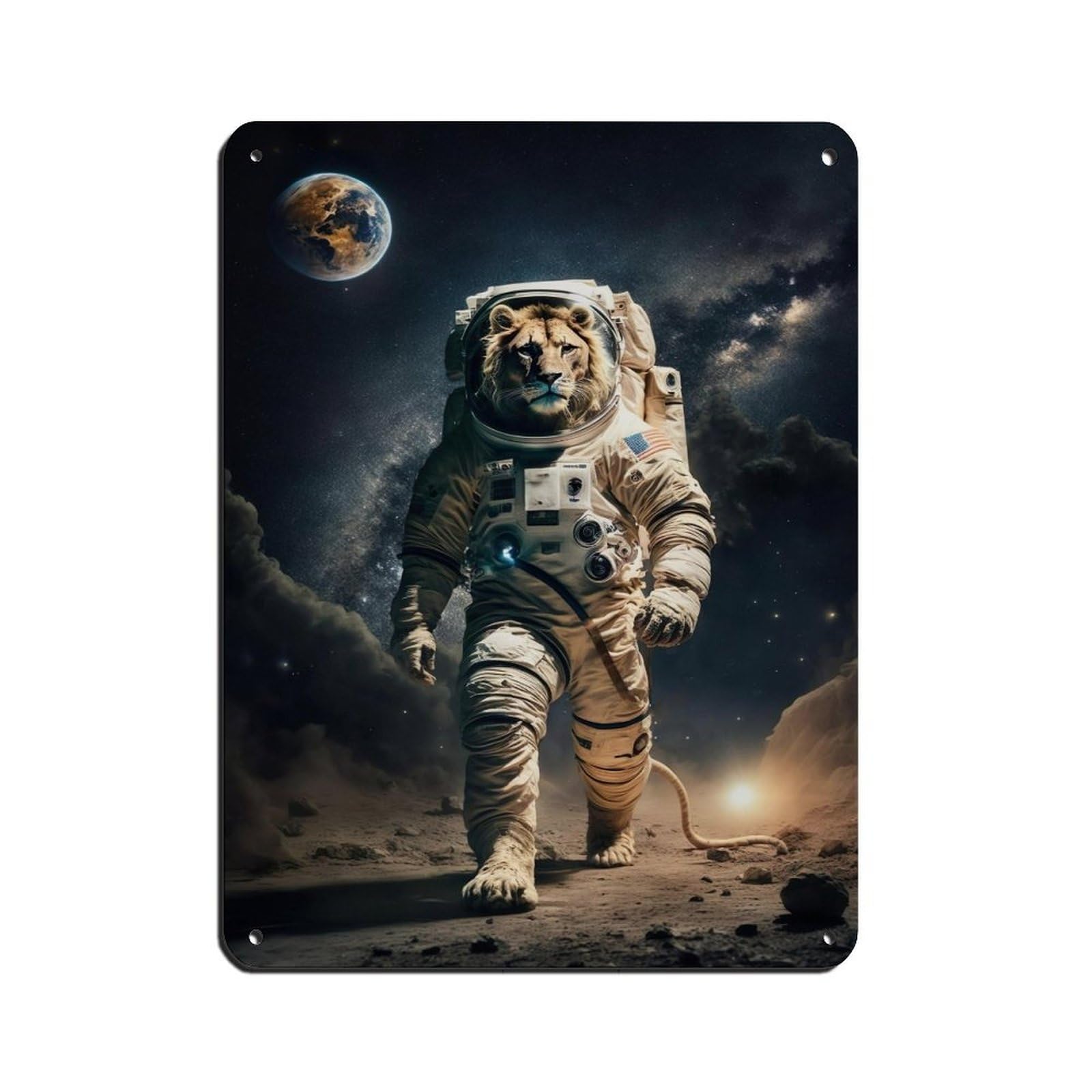Astronaut Lion, Futuristic Animal Tin Sign Vintage Metal Pub Club Cafe Bar Home Wall Art Decoration Poster Retro 12x16inch(30x40cm)