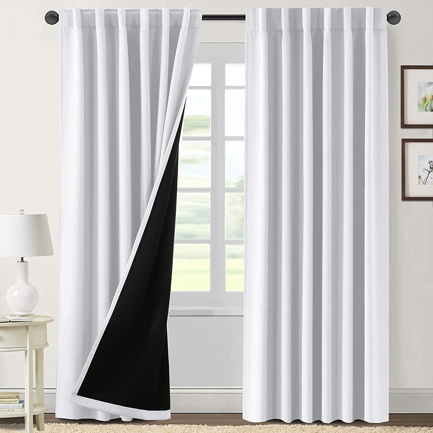 Tende oscuranti in lino naturale, lunghe 137 cm, beige in iuta testurizzata, stile retrò, tasca per asta, isolamento termico, trattamento per finestre, per camera da letto e soggiorno, con cintura