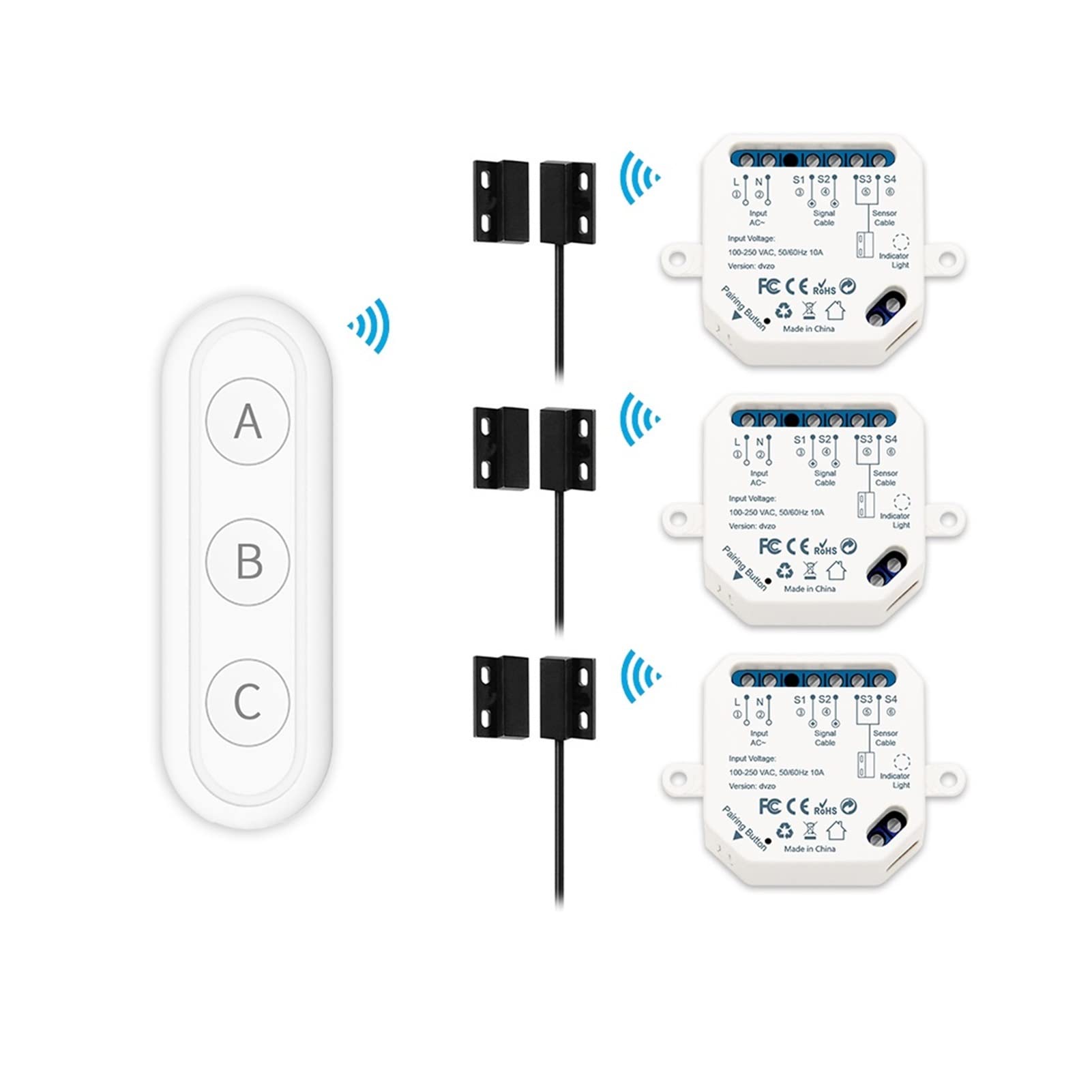 Tuya Smart Life - Abridor de puerta de garaje con WiFi y control remoto de voz RF de 3 botones, no necesita concentrador
