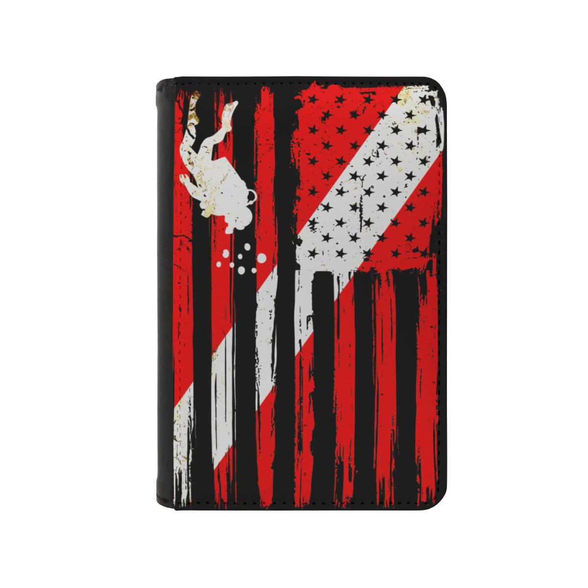 Vintage America Diver Down Flag USA Scuba Diving Dive Flag A Passport Cover Case Travel Essentials PU Leather Wallet Holder Protector with Card Slots
