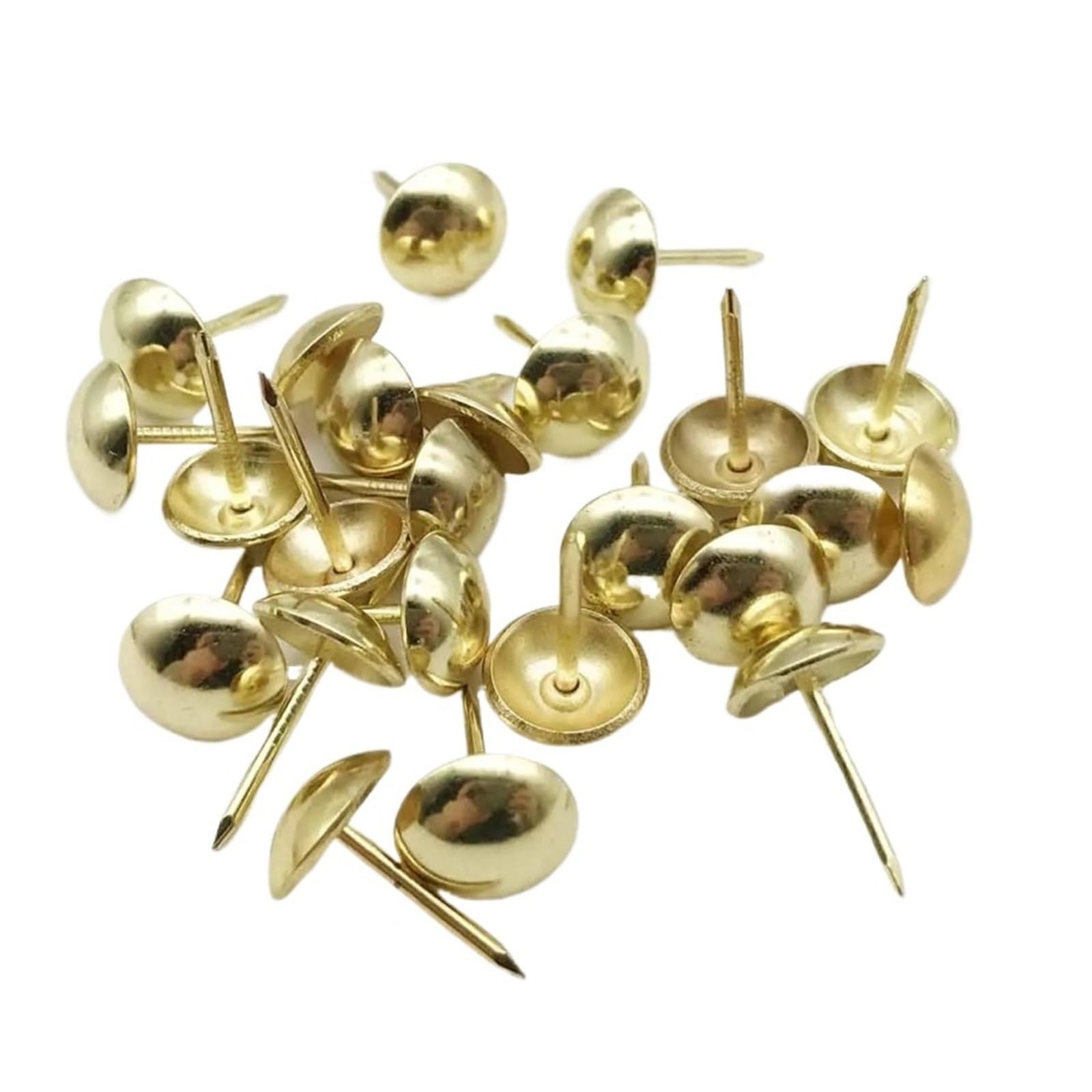Flat Head Push Pins 100pcs Golden Silvery Upholstery Nail Wooden Box Sofa Shoes Decorative Tack Stud Pushpin Doornail(Golden cap dia 11mm)