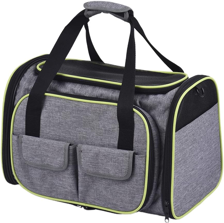 Expandable 600D Material Travel Pet Carrier Soft Sided Foldable Dog Cat Bag with Fleece Mat Large Space Easy Carry on Luggage Pockets to Store Goods Most Airline Approved