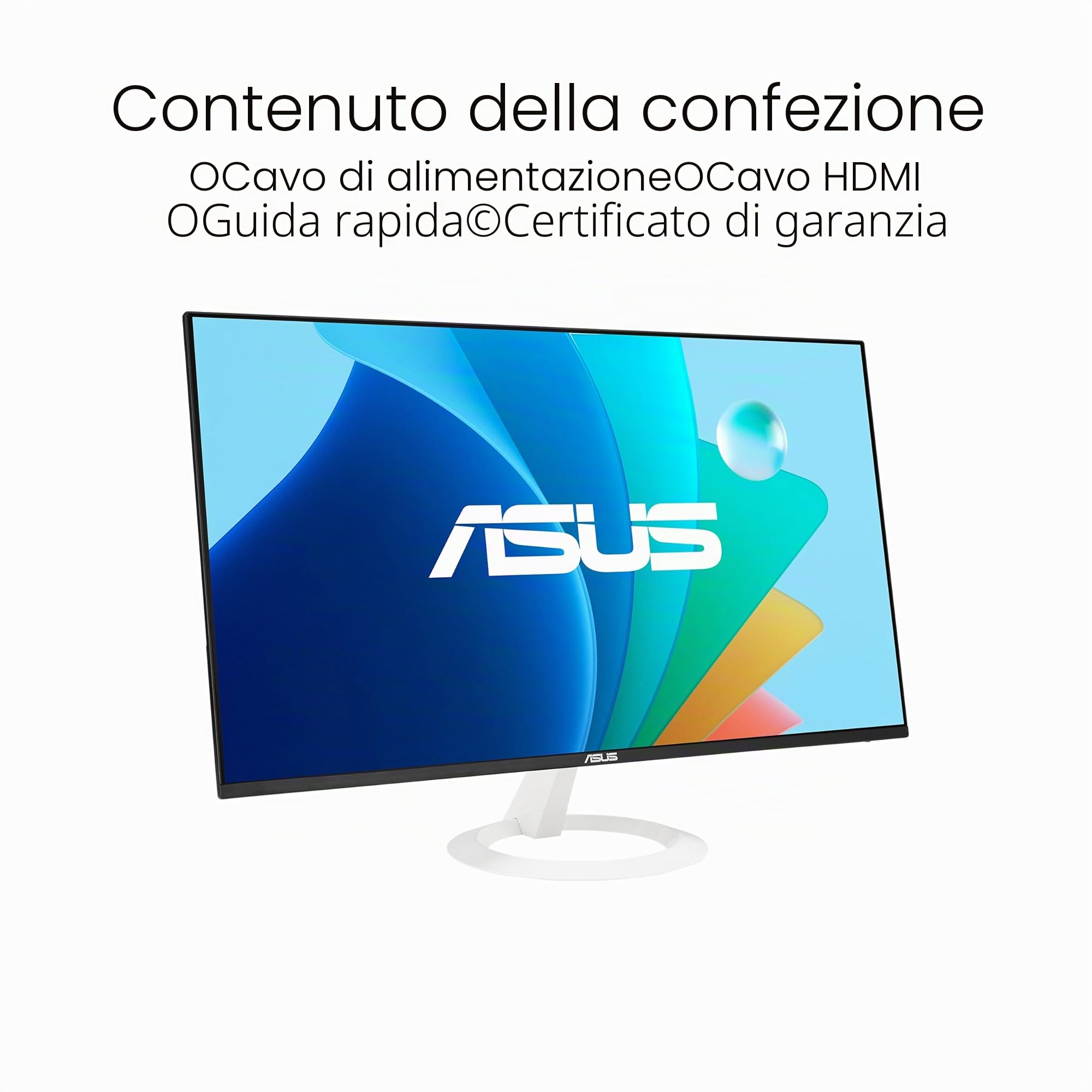 ASUS VZ24EHF-W Monitor Gaming Eye Care 24” pollici (23,8) Full HD (1920x1080), IPS senza cornice, 100 Hz, Adaptative-Sync, Tempo di risposta 1 ms (MPRT), HDMI, Filtro Luci Blu, Antisfarfallio, Bianco