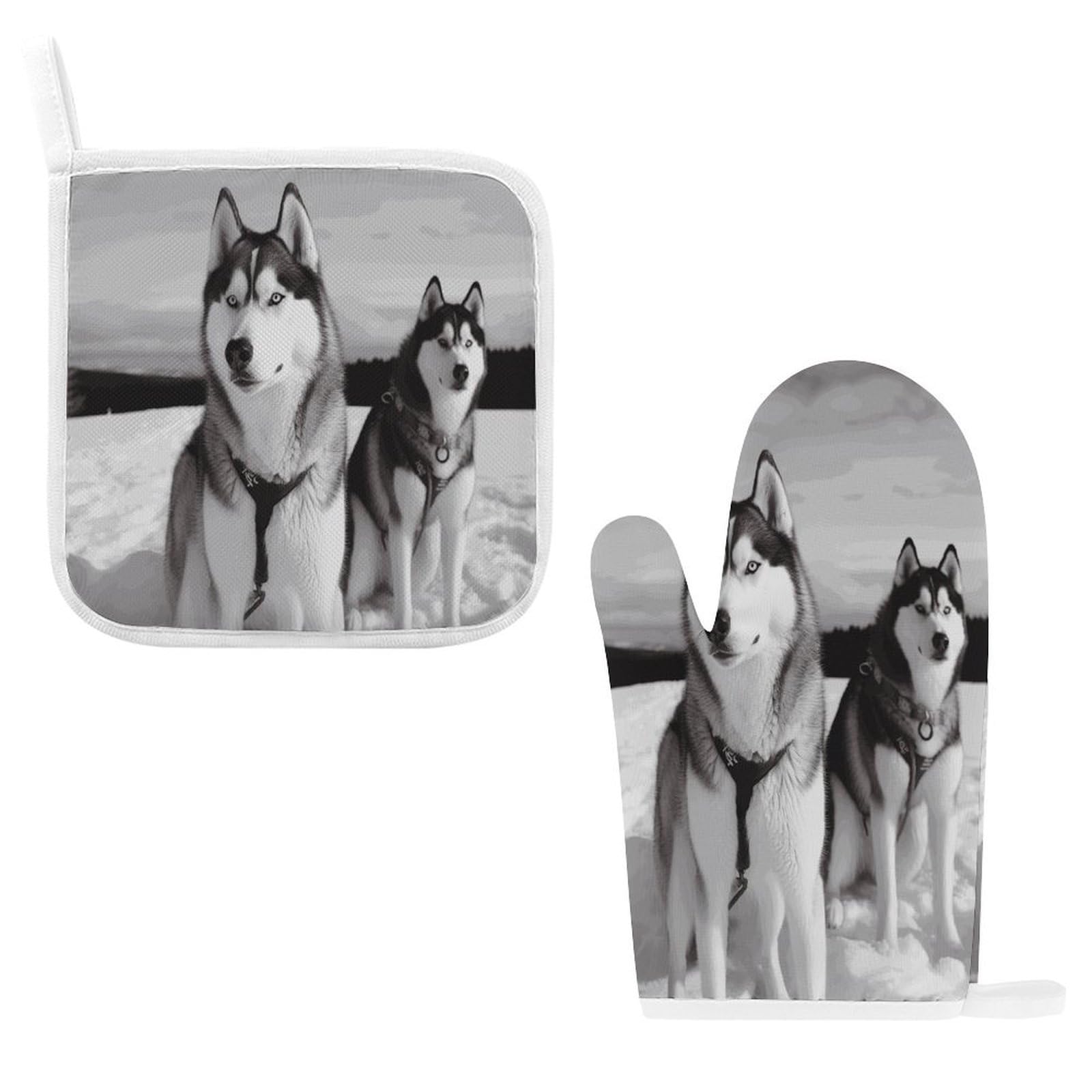 Btcowzrv Style Husky Dogs Snow Oven Mitts And Pot Holders 2Pcs Set