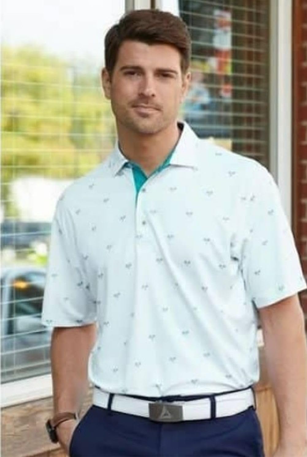 Short Sleeve Polo Shirt (Palmyra, Reef, Medium) Golf