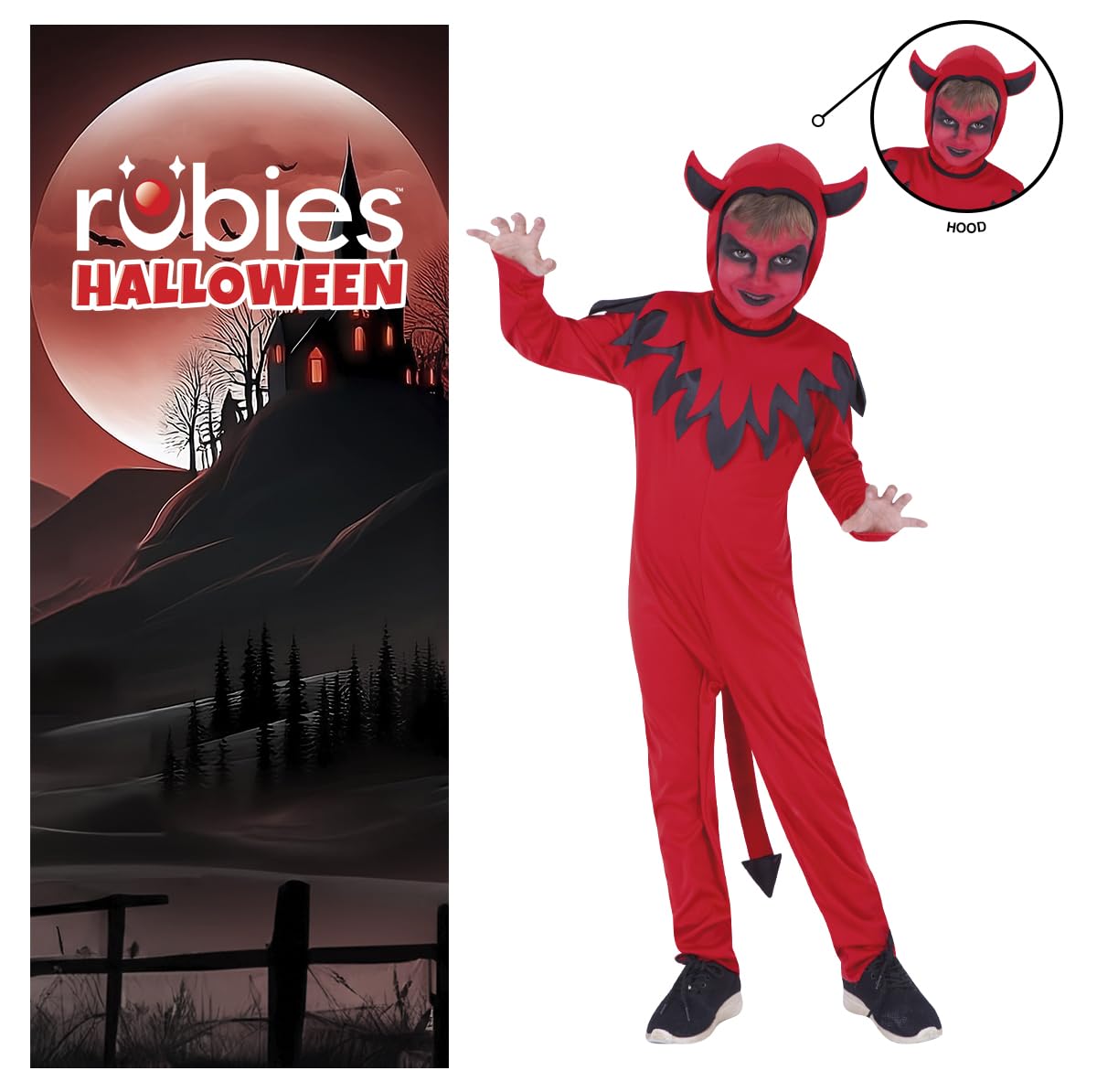 Rubies Costume diavolo per bambini e ragazze, con coda e cappuccio attaccata, licenza ufficiale, demoni, diavoli per Halloween, Carnevale e feste