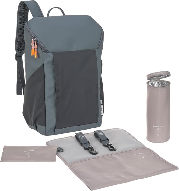 LÄSSIG Plecak do przewijania dla niemowląt z podkładką do przewijania, mocowaniem do wózka dziecięcego i uchwytem na butelkę/GRE Slender Up Backpack