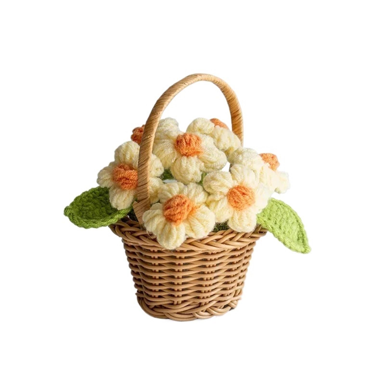 ZHSOAO Crochet Flower Cute Finished Woven Sunflowers Potted Hand-knitted Table Home Decor for Weddings Birthdays(Color4)