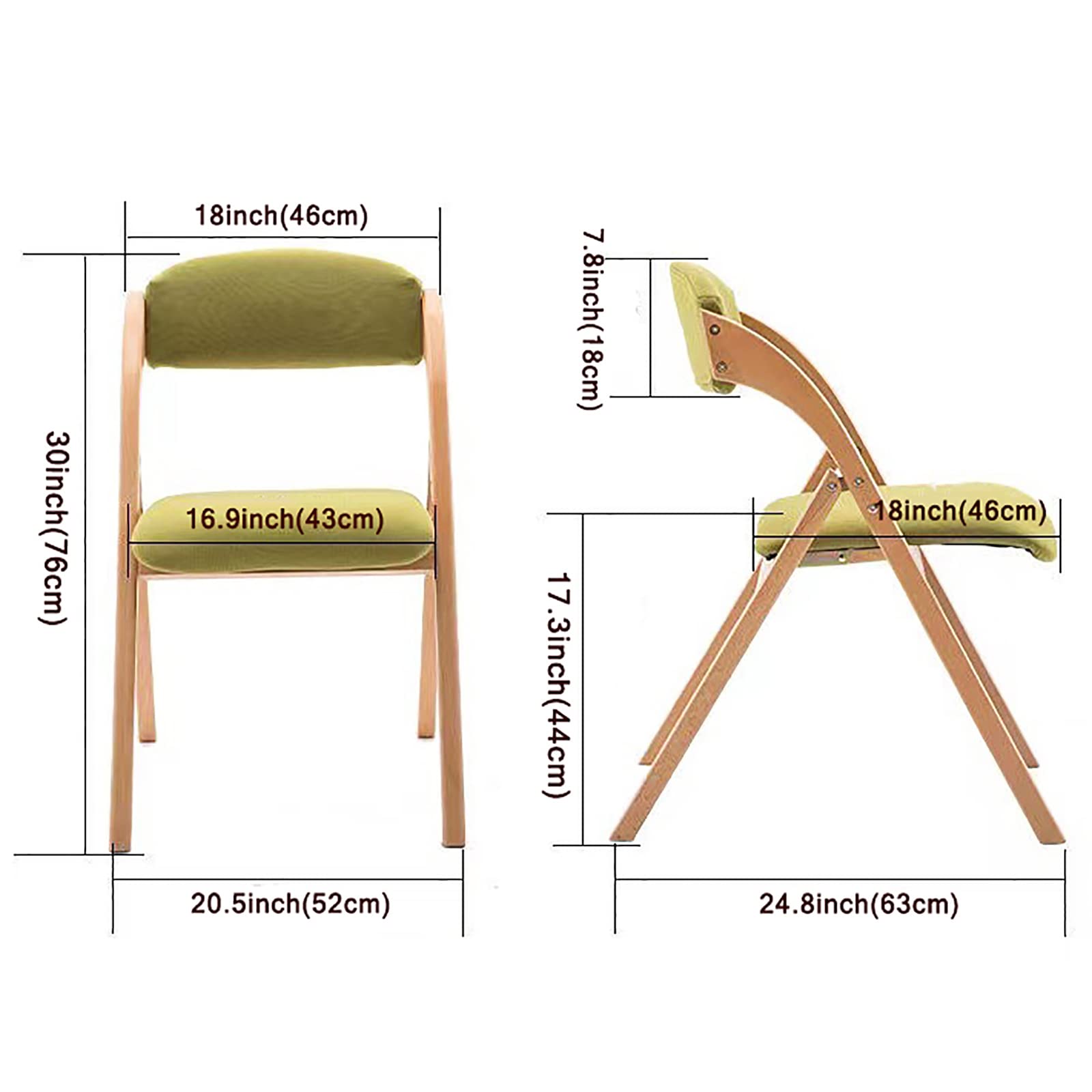 Sedia Pieghevole con Schienale, Sedia da Pranzo in Legno con Sedile Imbottito, Sedia Pieghevole Portatile per casa, Ufficio, scrivania, Sedia da Lavoro