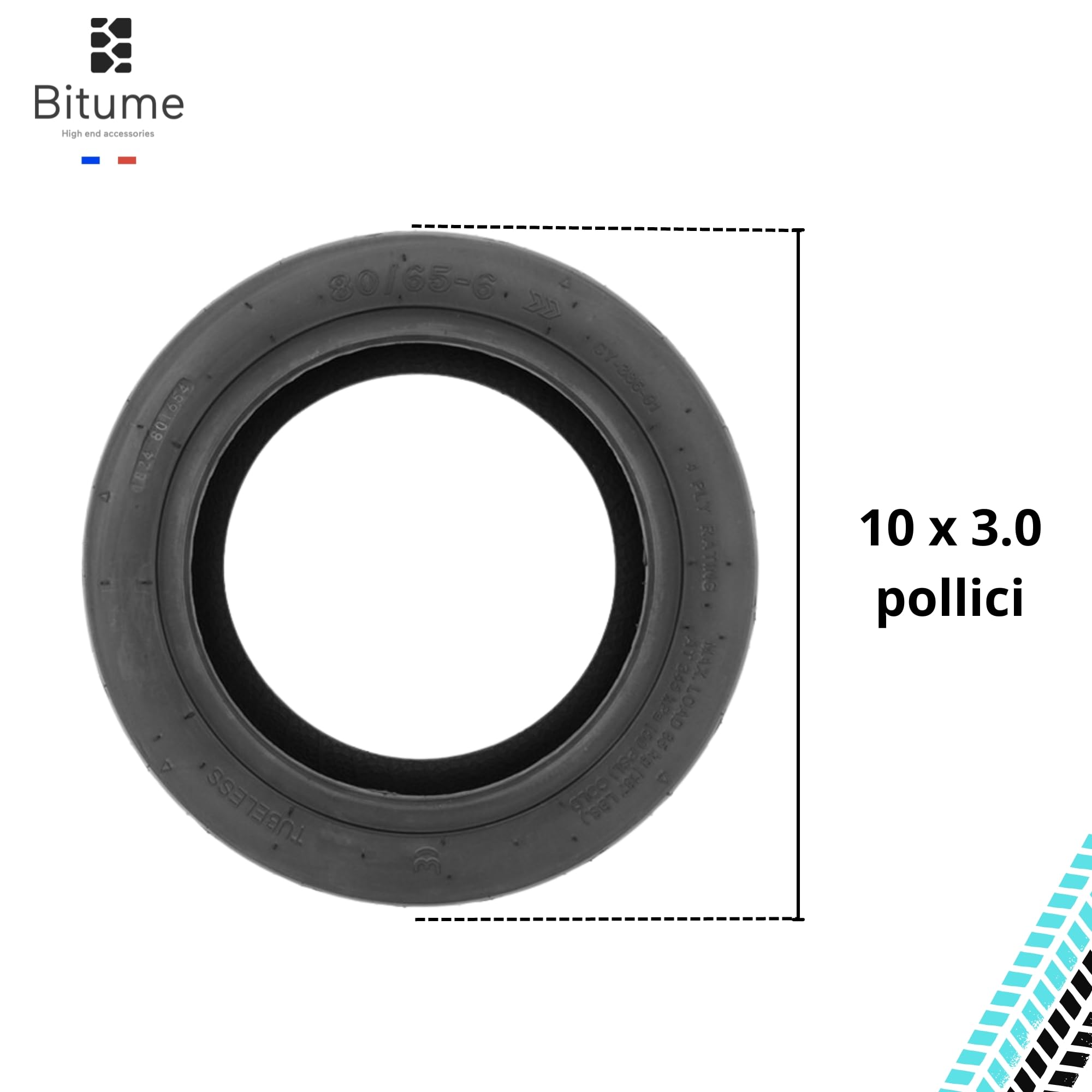 Bitume | Pneumatico 80/65-6 (10x3 Pollici) Per Scooter Elettrico Dualtron Victor Zero10x Kaabo Mantis 10 Wegoboard Blaster Speedtrott RX 2000 | Pneumatico Antiscivolo Rinforzato - Foto 3