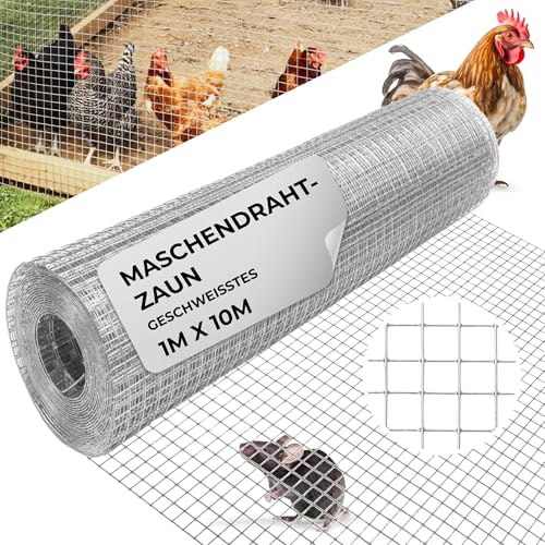 STREND PRO Maschendrahtzaun | Geschweißt - Verzinkt | 1m x 10m | 0,8 mm, 12,7x12,7mm | Kaninchendraht, Hasendraht, Volierendraht für Garten & Tierhaltung | Hasengitter, Hühnerzaun