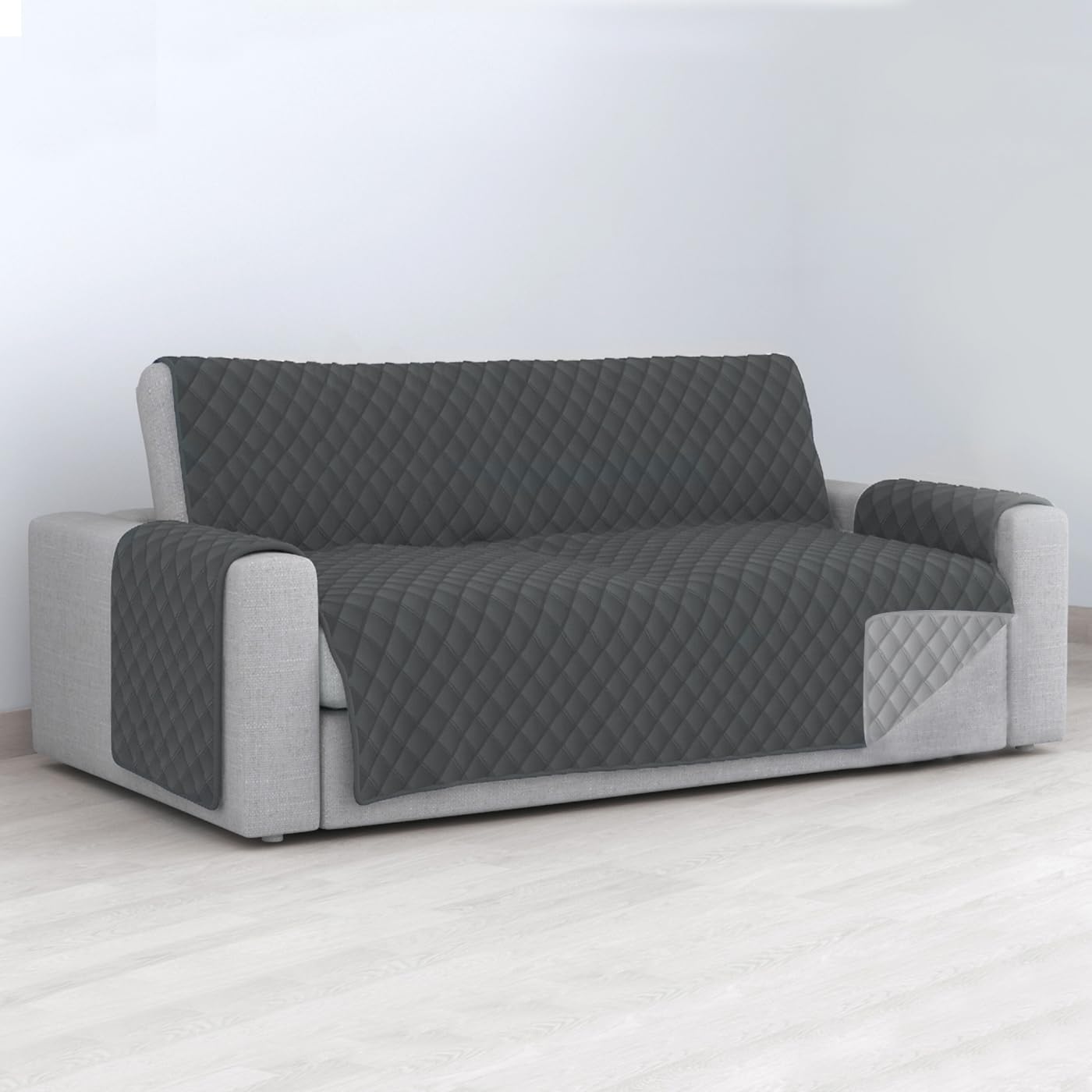 MERCURY TEXTIL-Funda de Sofá Reversible, Protector para Sofás Acolchado, Funda con Reposabrazos. Variedad de Medidas(1 Plaza,Gris Oscuro)