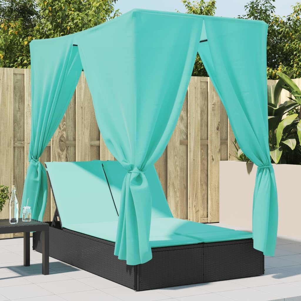 Poly Rattan Double Patio Sun Lounger Daybed, Patio Rattan 2-Seater Loveseat Sunbed for Deck Poolside Garden Balcony,-1177