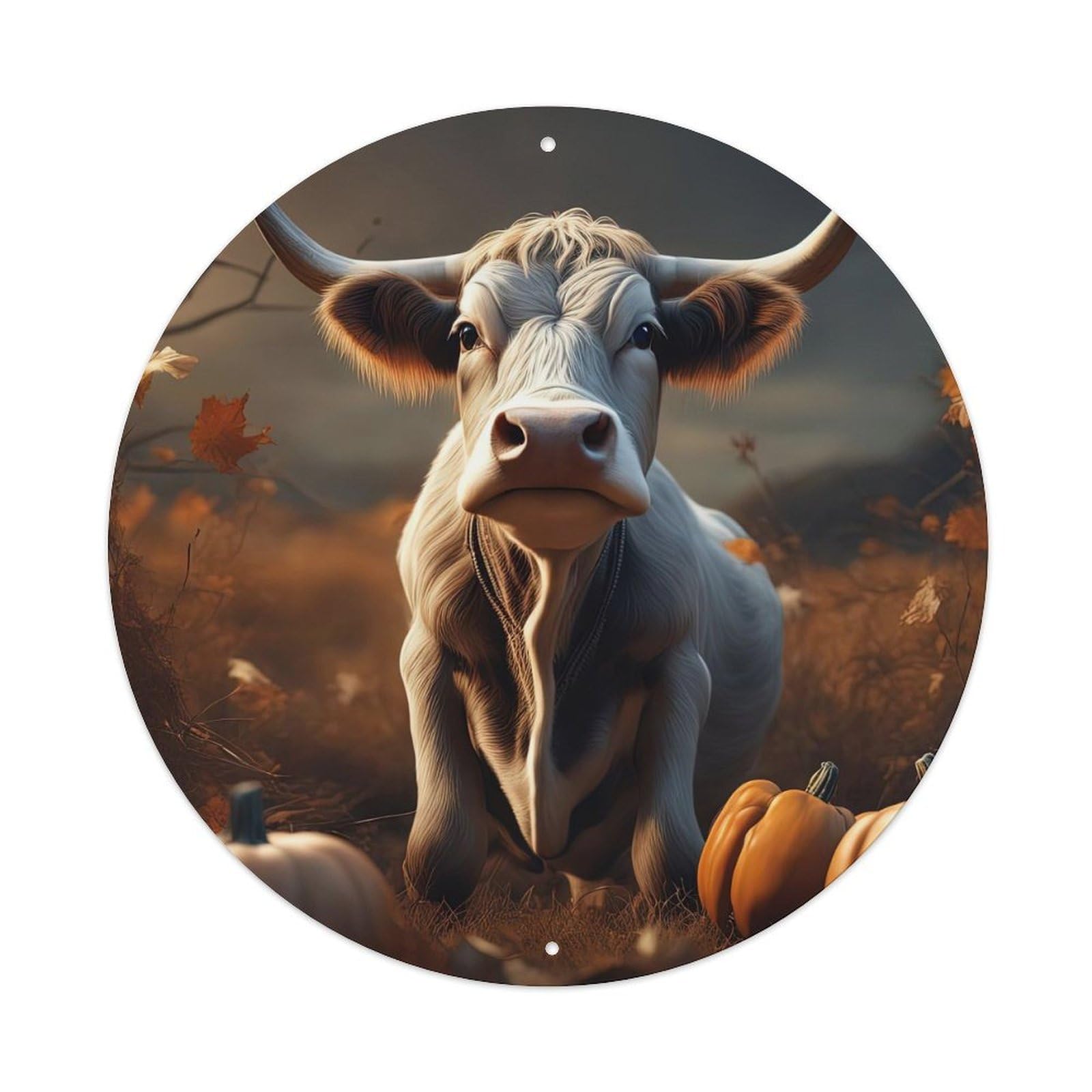 Animal Artwork Cow by The Pumpkin Vintage Metal Tin Sign Plaque Wall Decor for Cafe, Club, Garden Round Metal Poster 8x8Inch