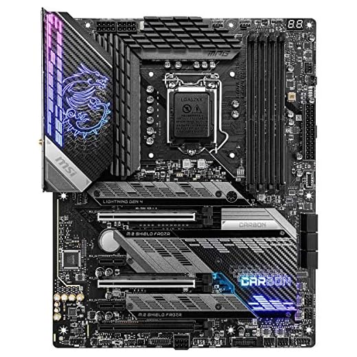 MSI MPG Z590 Gaming Carbon WiFi Gaming Motherboard (ATX, 11th/10th Gen Intel Core, LGA 1200 Socket, DDR4, PCIe 4, CFX, M.2 Slots, USB 3.2 Gen 2, Wi-Fi 6E, DP/HDMI, Mystic Light RGB)