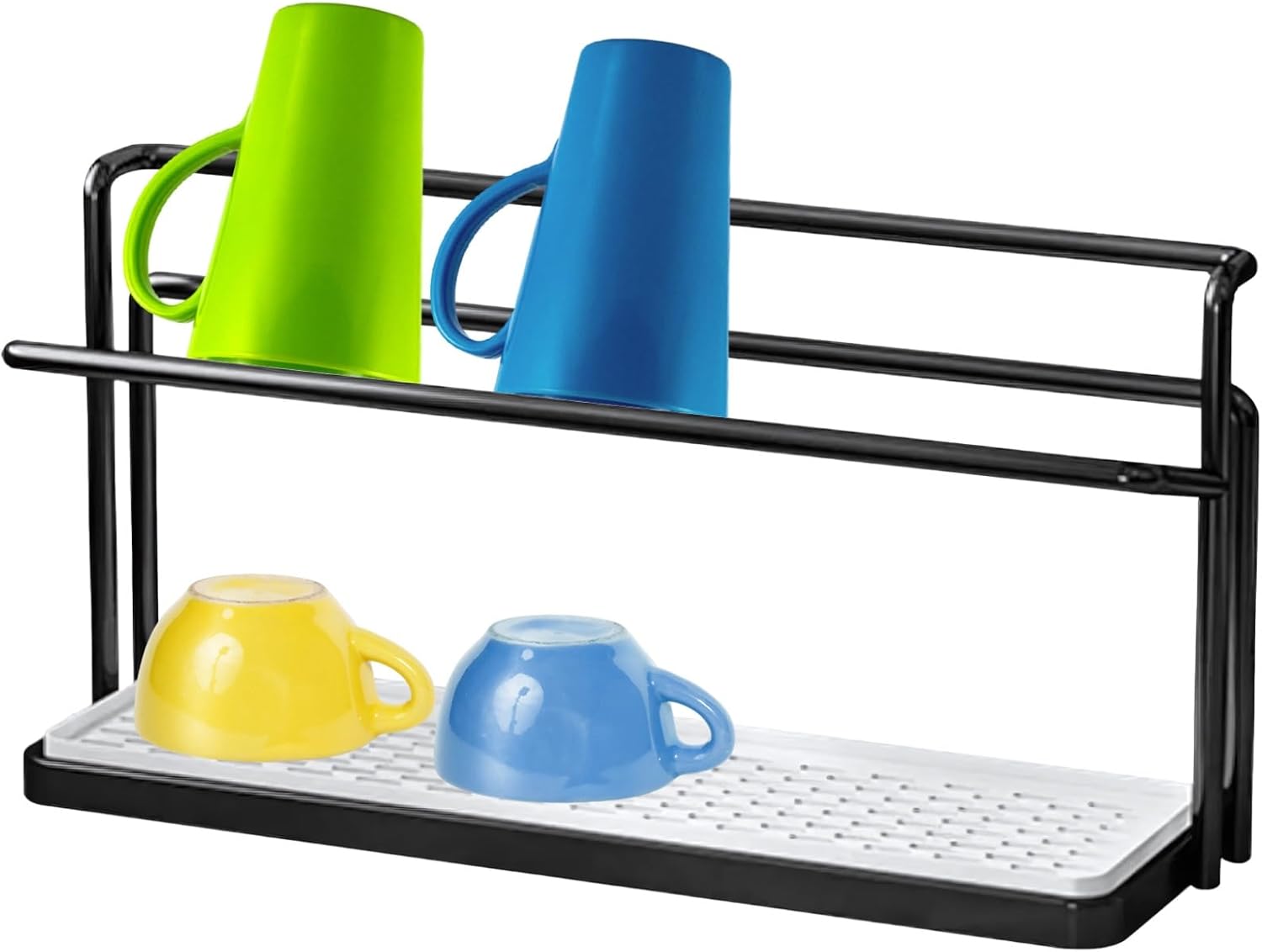 Bottle Drying Rack 2-Tier, 15.7 in Kitchen Counter Organizer, Drain Tray, Rustproof, Easy Clean for Bottles, Cups