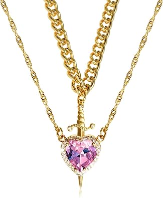 KIFEDSLJ Heart Sword Necklace for Couples Matching Sword Through Heart Necklace Set for Him Her Valentines Day Gift Jewelry