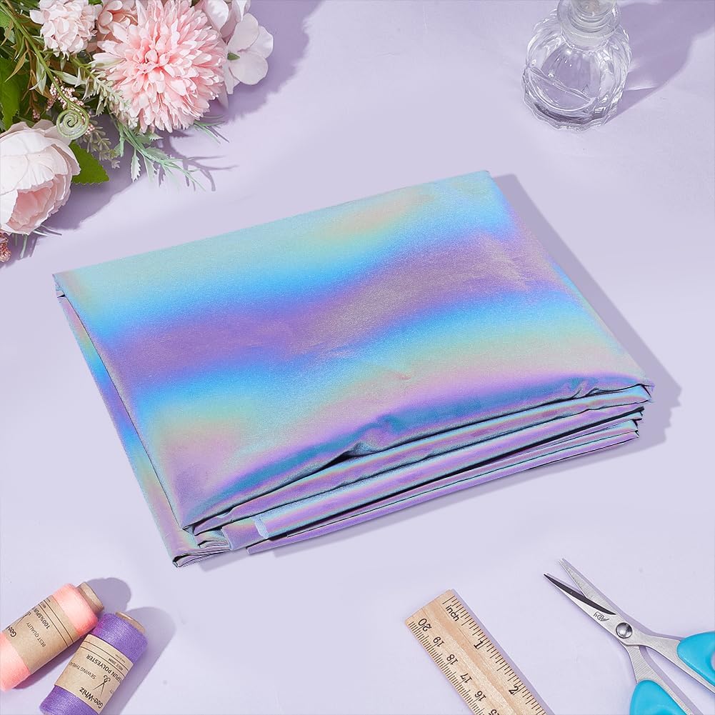 INFUNLY 59x55 Inches Rainbow Reflective Fabric Colorful Hologram Sparkly Fabric Polyester Iridescent Shiny Cloth Non-Stretchy Sew On Wing Dress Costume Clothes DIY Craft