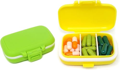 Honbay Caja organizadora de vitaminas de 2 piezas, portátil, pequeña pastillera con 3 compartimentos extraíbles para viajes o uso diario