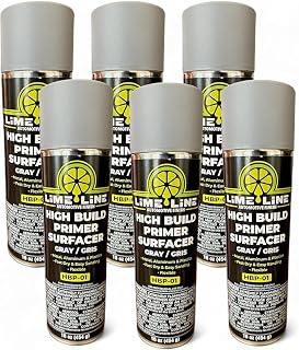 LiME LiNE 1K Flexible High Build Primer Surfacer, Direct to Metal, Automotive and Industrial Grade, 16 oz Aerosol Spray Can, Primer Light Grey (Pack of 6)