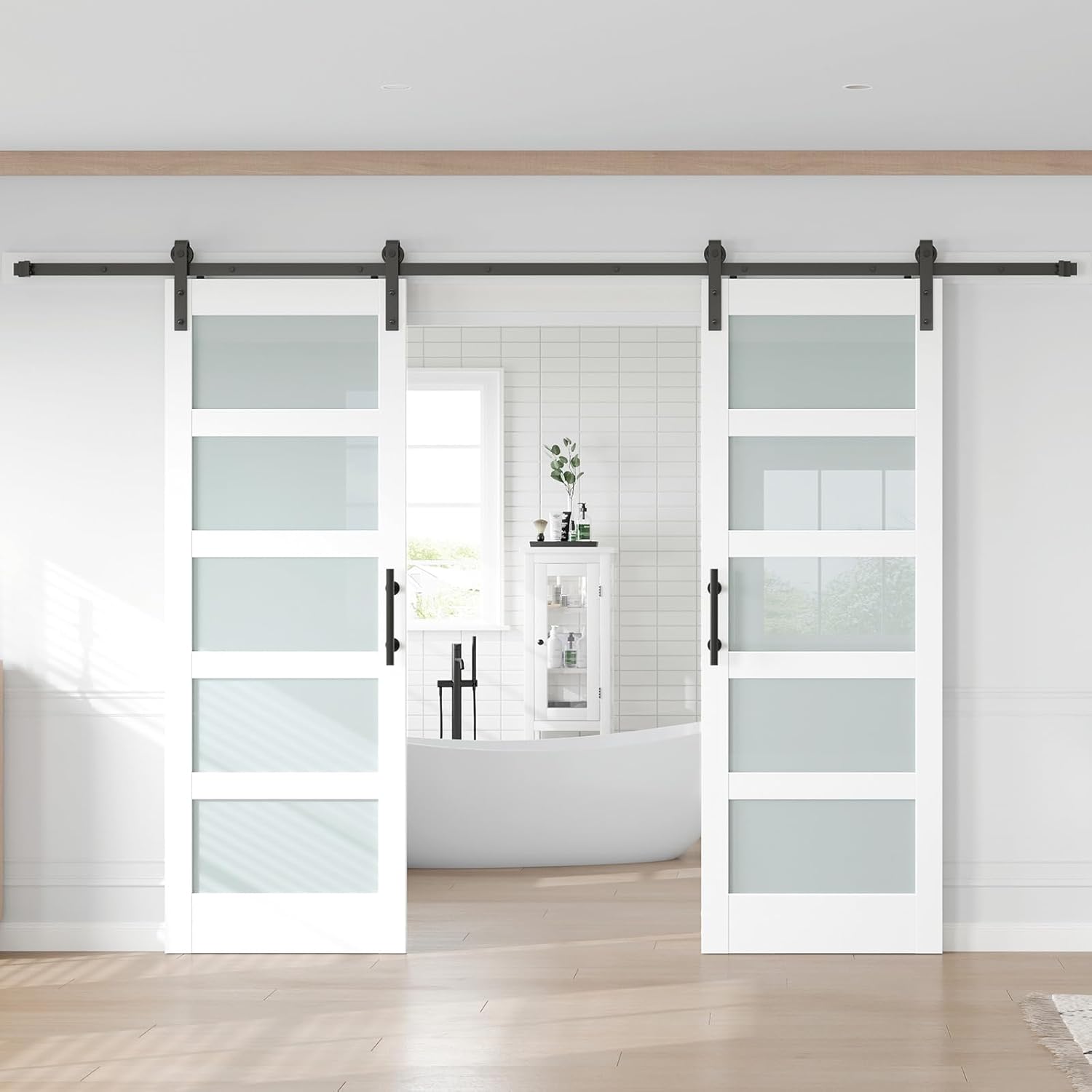 Fredbeck Frosted Glass Barn Doors and Hardware Included Double 32x80 Sliding Door