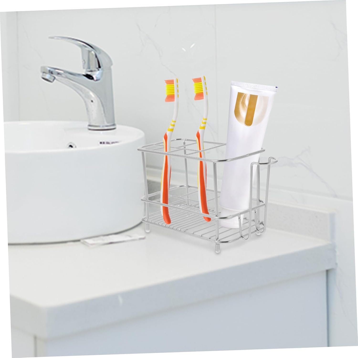 OUNONA 3pcs Stainless Steel Toothbrush Holder Divided Slots Convenient Electric Toothbrush Stand and Toothpaste Organizer for Bathroom Storage