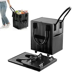Rolling Tote Bag on 4 Wheels, Reusable Grocery Bag with Handle and Zipper, 60L