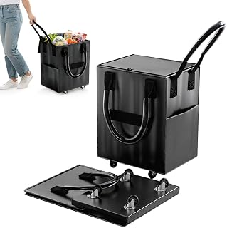 Rolling Tote Bag on 4 Wheels, Reusable Grocery Bag with Handle and Zipper, 60L Rolling Shopping Bag, Rolling Utility Tot
