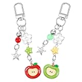 Teaaha 2PCS Cute Apple Keychain Charms Aesthetic Y2k Red Green Fruit Keyring Key Chain Metal Phone Purse Charm for Handbags, Apple Keychains Gifts for Women