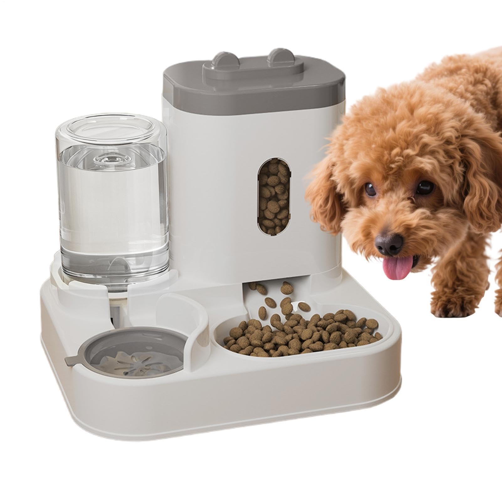 Comederos Automático para Gatos - Dispensador De Agua Y Comida para Mascotas 2 En 1 | Dispensador Inteligente De Comida para Gatos Automático para Interiores para Perros Y Gato Pequeños (Gris)