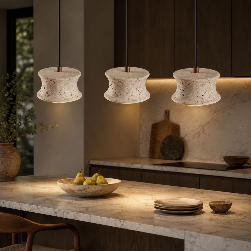 Jadssox Trawertynowa lampa wisząca 6,3" Żyrandol z kamienia Wabi Sabi