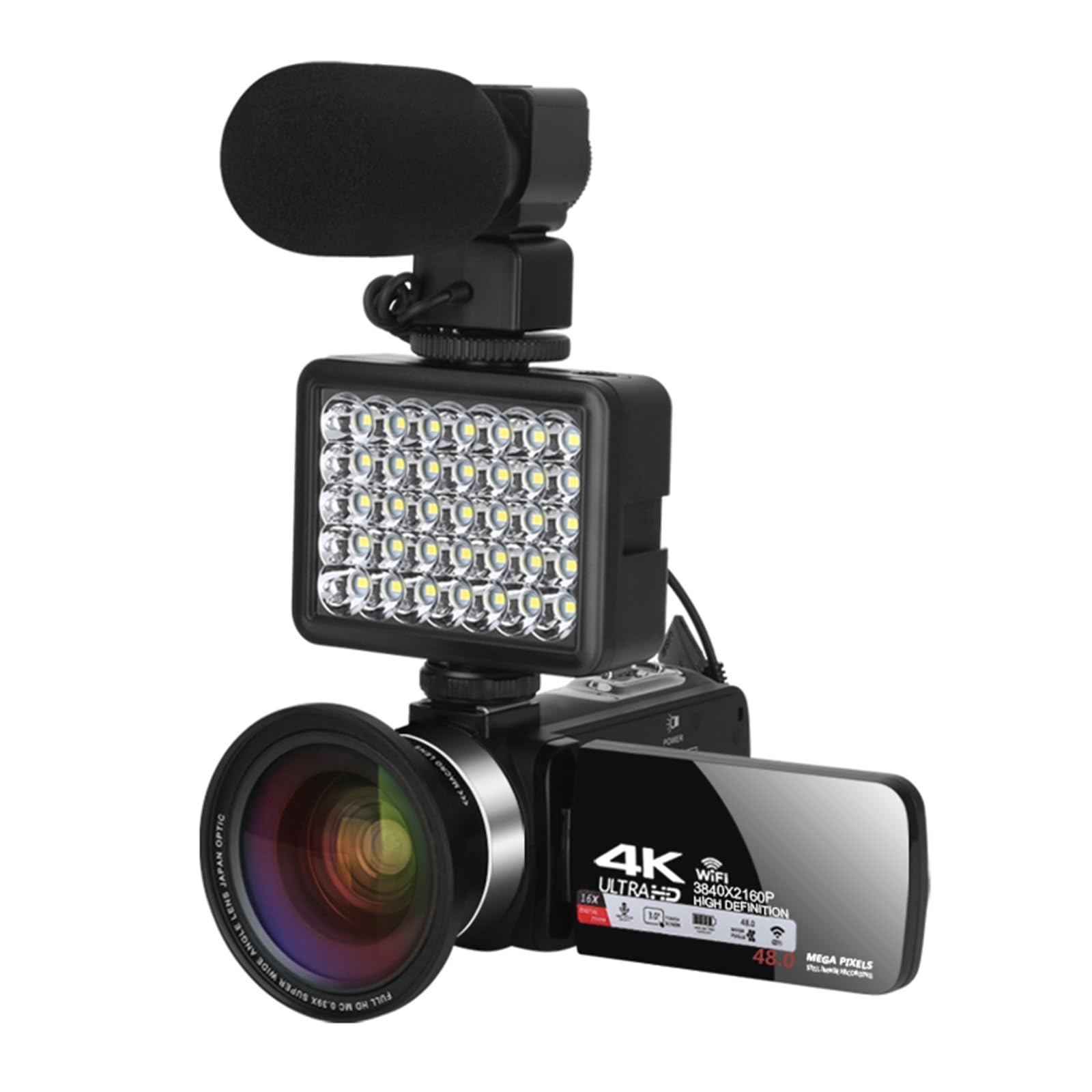 Fotocamere digitali 4K, videocamera professionale for Vlog WiFi Fotocamera 48MP con zoom digitale 18X Webcam Leggero(No TF Card,B)