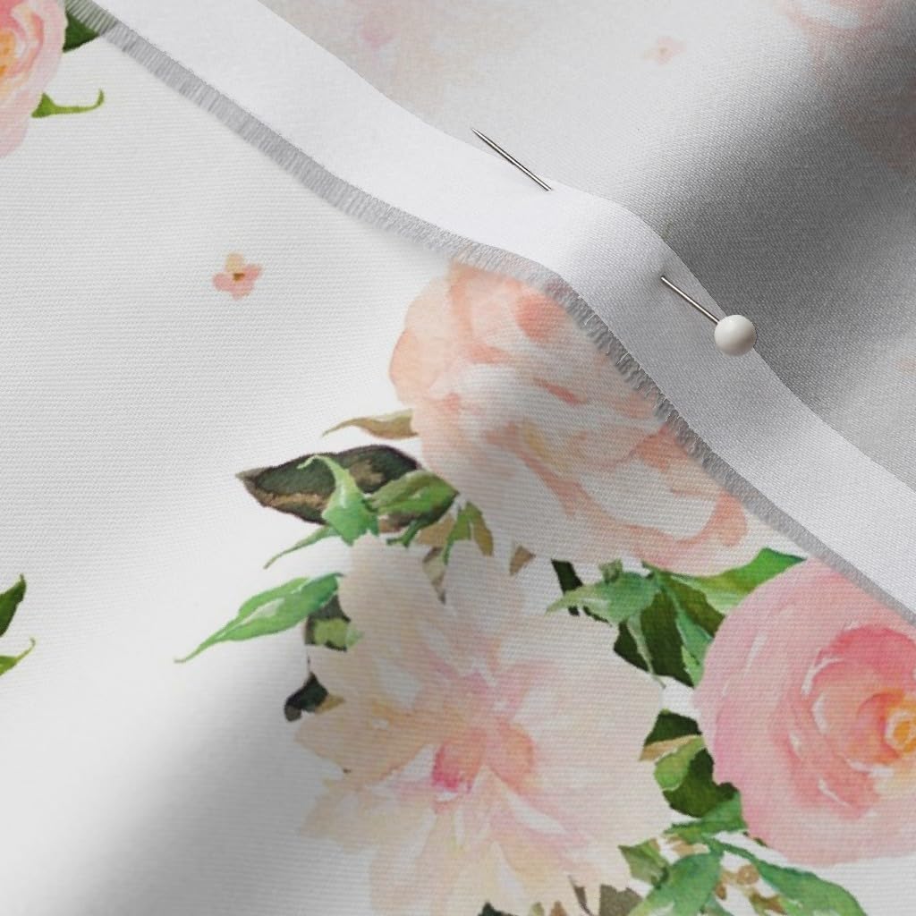 Spoonflower Fabric - Floral Swan Mix & Match Print Nursery Flowers Roses Pink Girl Large Printed on Organic Cotton Sateen Fabric by The Yard - Sewing Quilting Apparel Home Decor