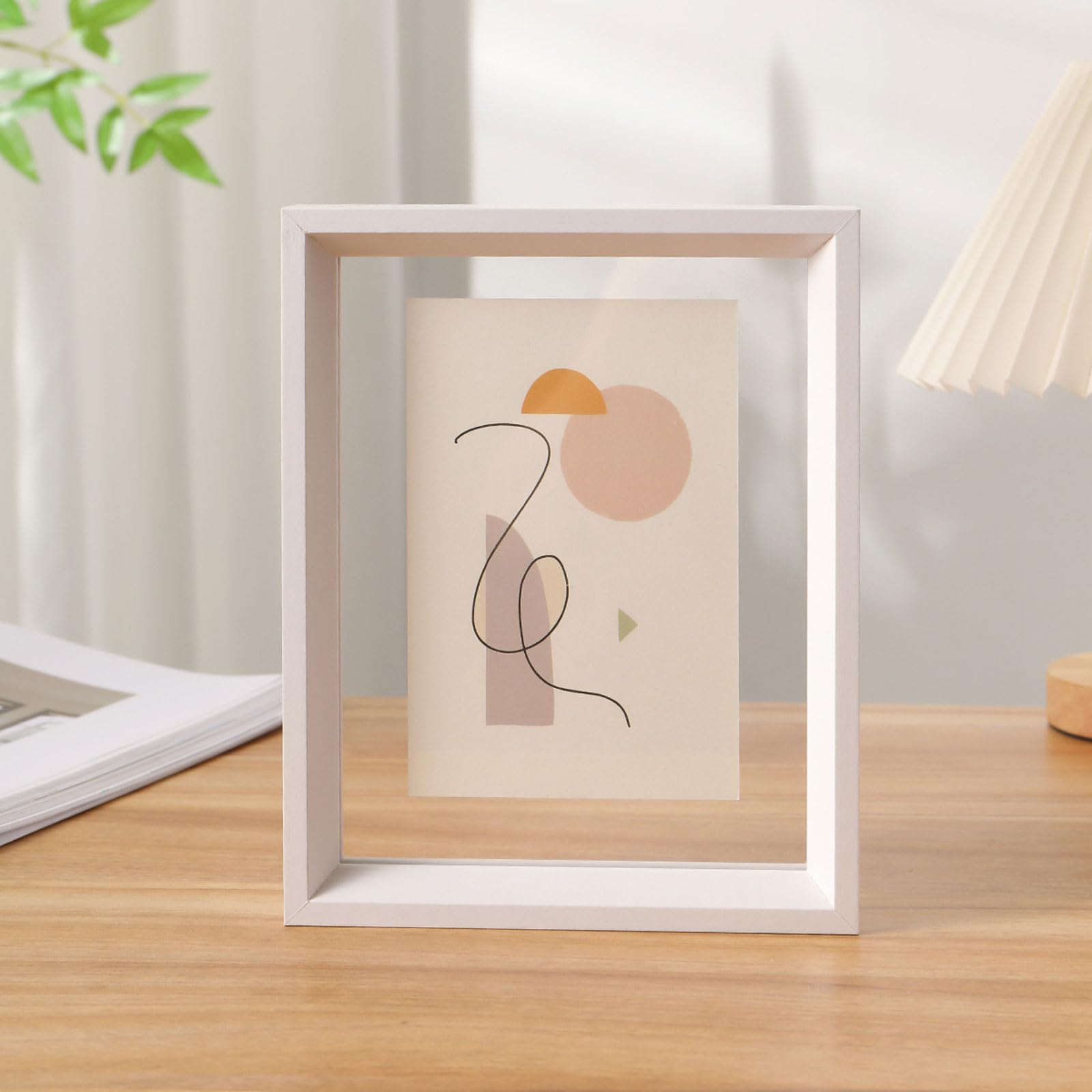 Double Sided Floating Photo Frame, 2-Sided Wood Acrylic Frame, Dustproof, MultiColor, MultiSize, Postcards, Photos, Specimens(White,A4)