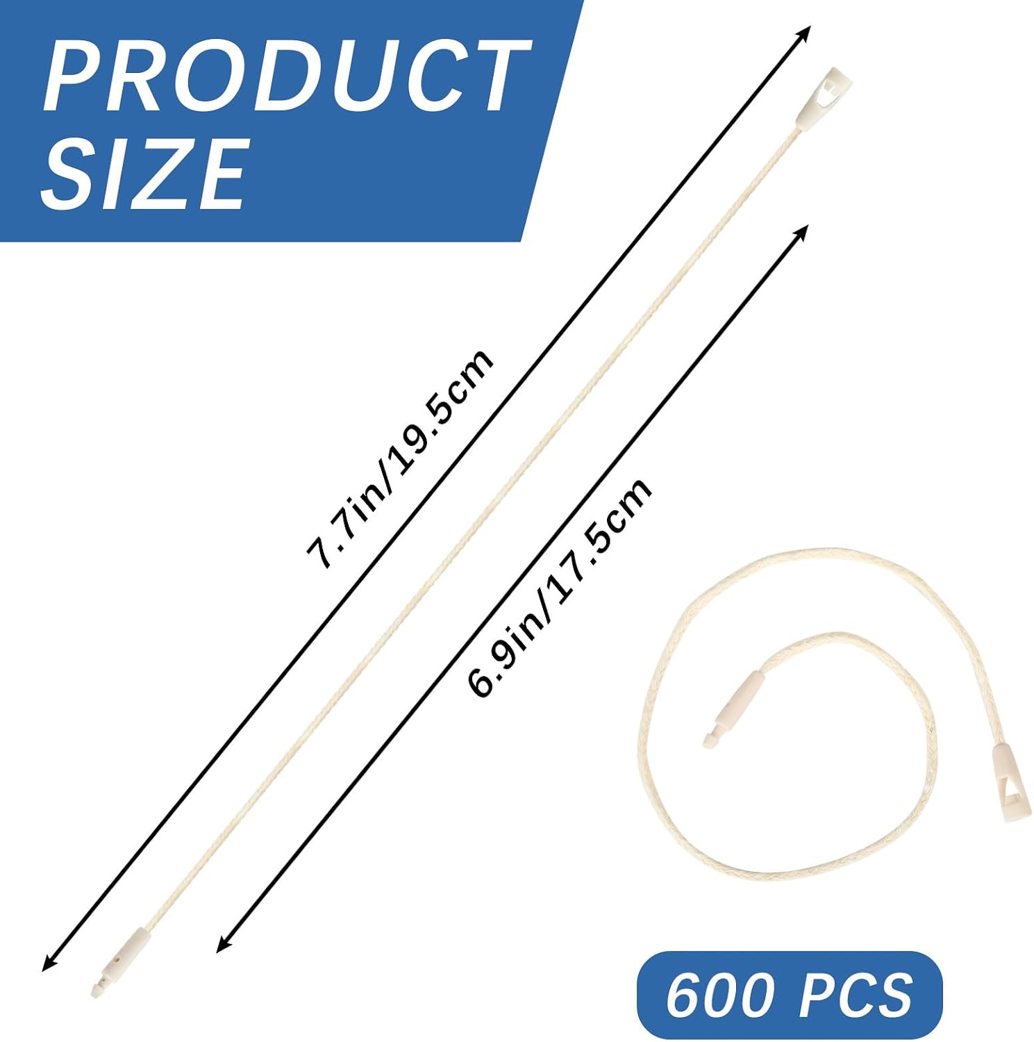 600pcs 7.7" Cotton Hang Tag String for Clothing Tags,Hanging Tags,Bag tag Loops (Standard Thickness,Beige) image 3