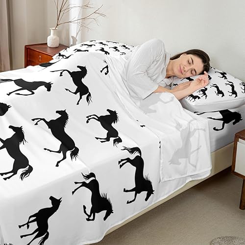 Miniatura 7 de Erosebridal Black Horses - Juego de sábanas bajeras de animales de granja, animales salvajes, vida silvestre, occidental, tamaño individual, regalos