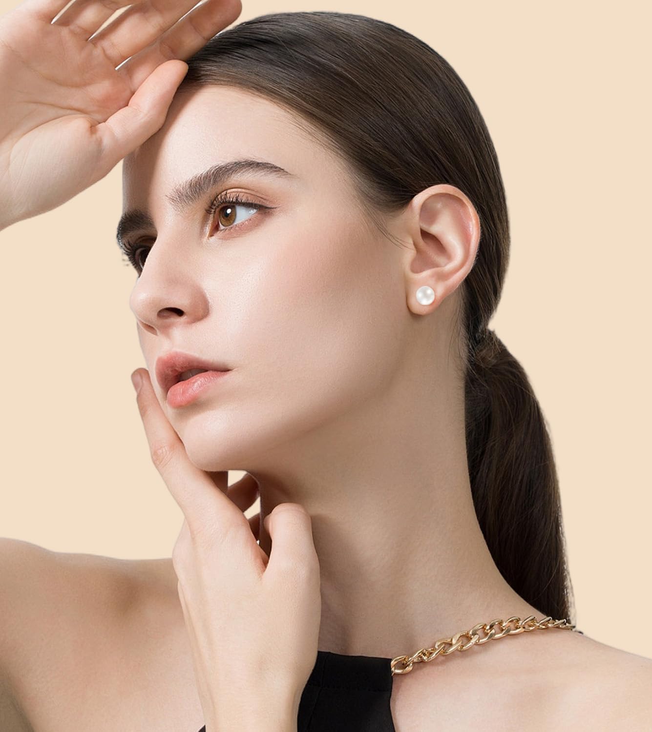 Freshwater Pearl Stud Earrings for Women, Hypoallergenic Earrings Studs with Genuine Round White Pearls - Image 5