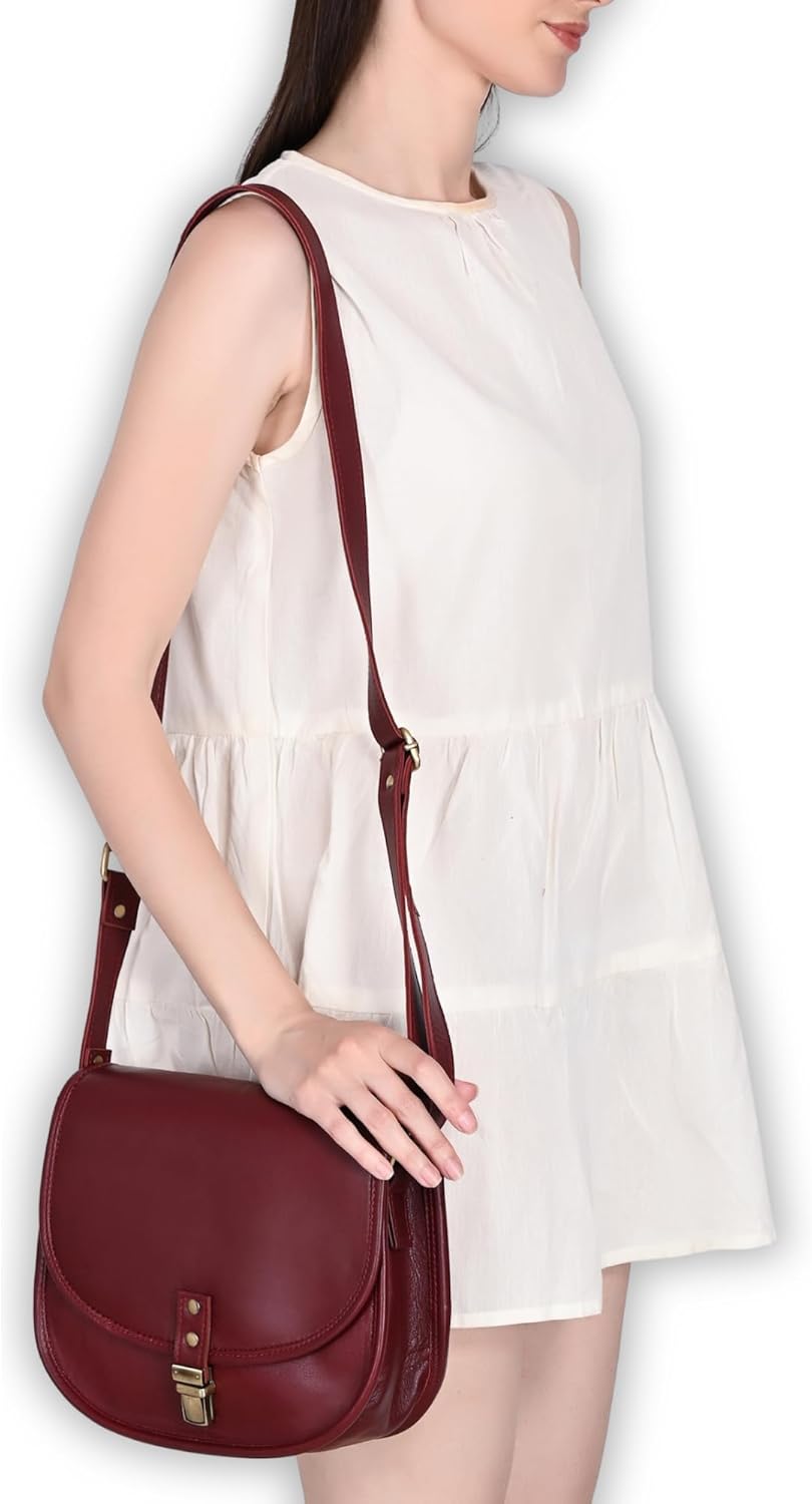 URBAN LEATHER Vintage Leather Crossbody Bags for Women Shoulder Saddle Office Work Tablet Purses for Women, Handmade Genuine Leather Sling Cross Body Designer Satchel Handbag for Ladies, Burgundy - Image 3