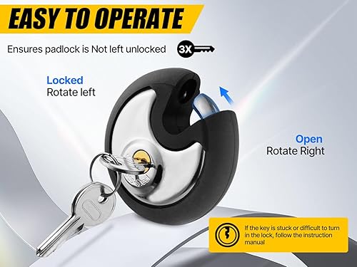 Miniatura 7 de DAYGOS Candado para exteriores para unidad de almacenamiento, bloqueo de disco de acero inoxidable impermeable con parachoques de goma para