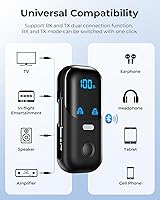 Vista 4 de Receptor transmisor Bluetooth 5.4 aptX adaptativo para 2 AirPods/auriculares, adaptador de audio Bluetooth 2 en 1 con micrófono y pantalla LED