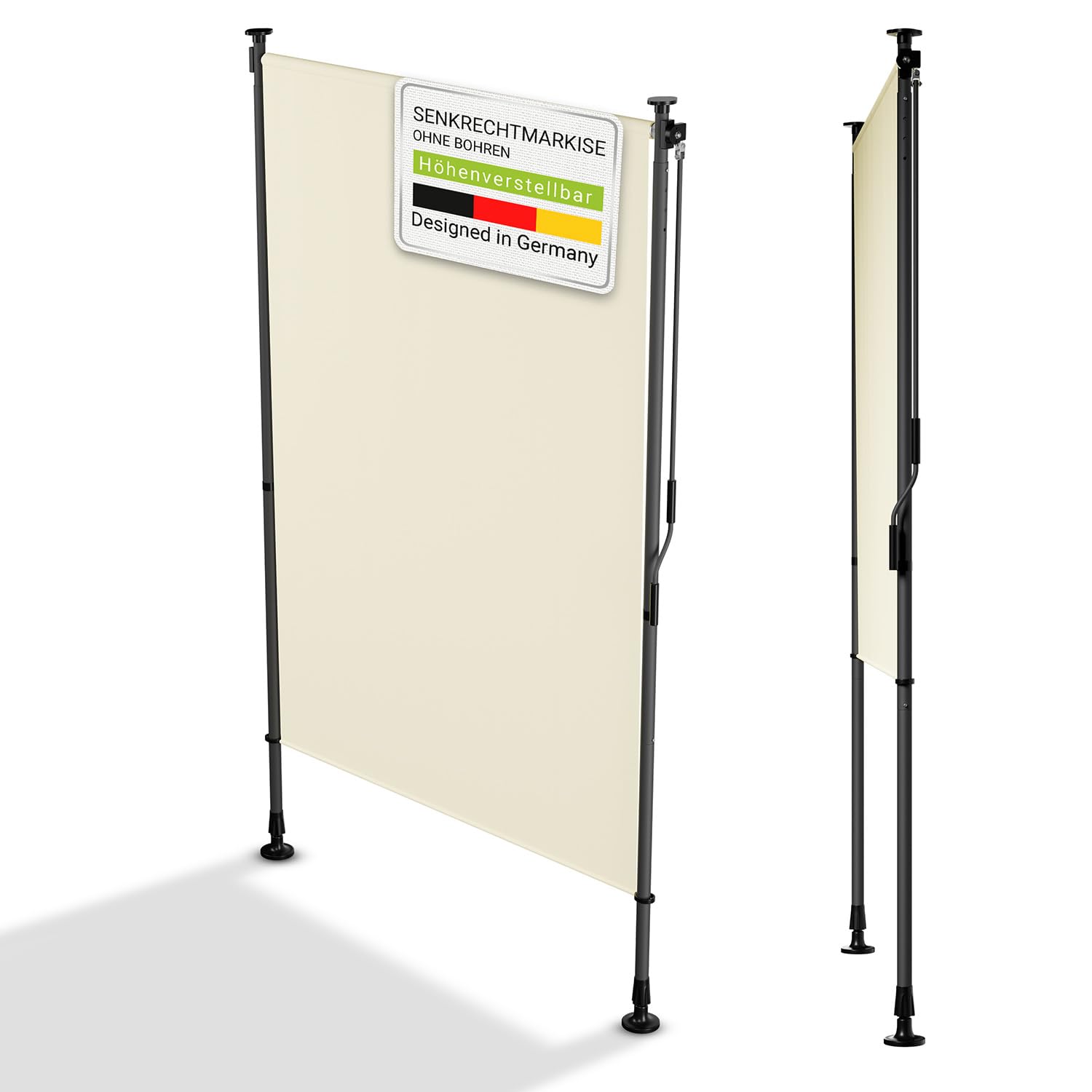 Juskys® Senkrechtmarkise Barbados 120x310 cm - Balkon Sichtschutz wetterfest - Ausziehbare Seitenmarkise ohne Bohren für Garten und Balkon - Beige