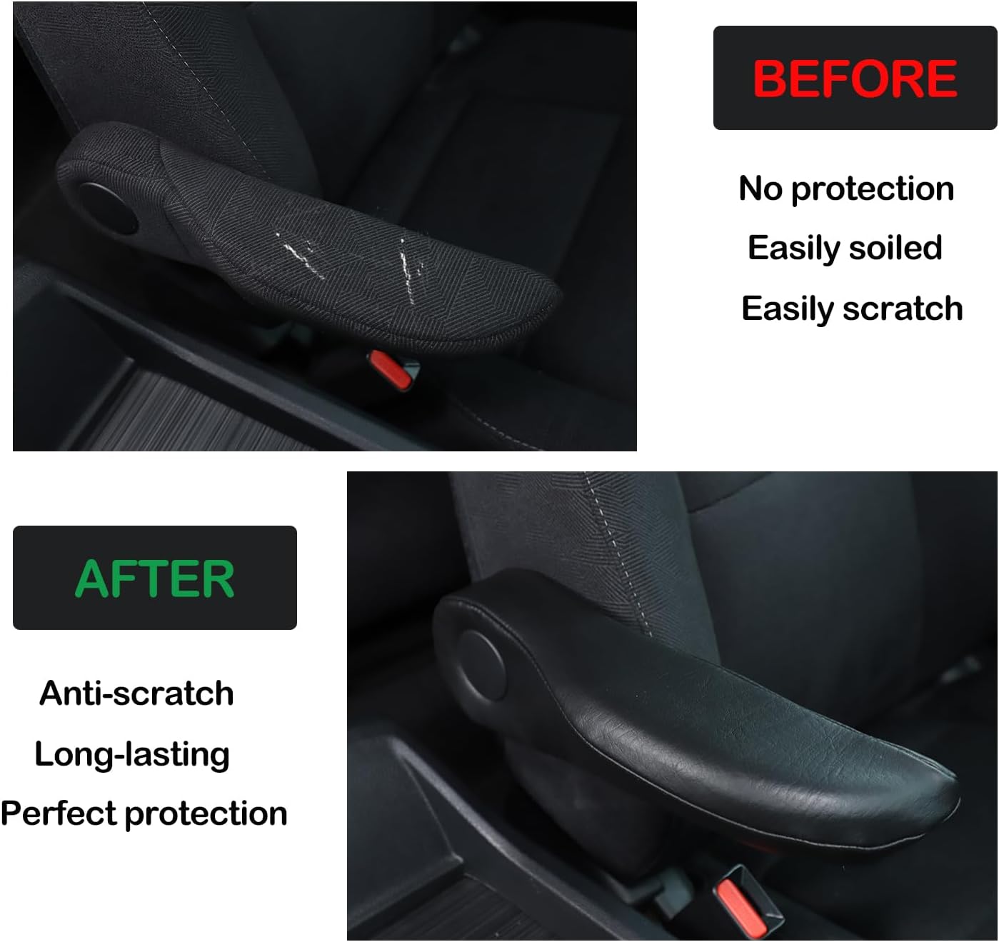Car Front Seat Armrest Covers Compatible with Honda Pilot 2016-2022/Ridgeline 2017-2023/Passport 2019-2023,Black Leather Anti-Scratch Seat Armrest Protectors Cover