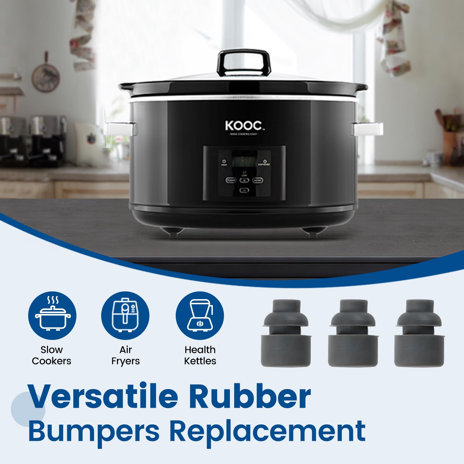 KOOC Rubber 6-Leg Set for 5QT, 7QT, and 8.5QT Slow Cookers - Black or Gray (Random Shipping)