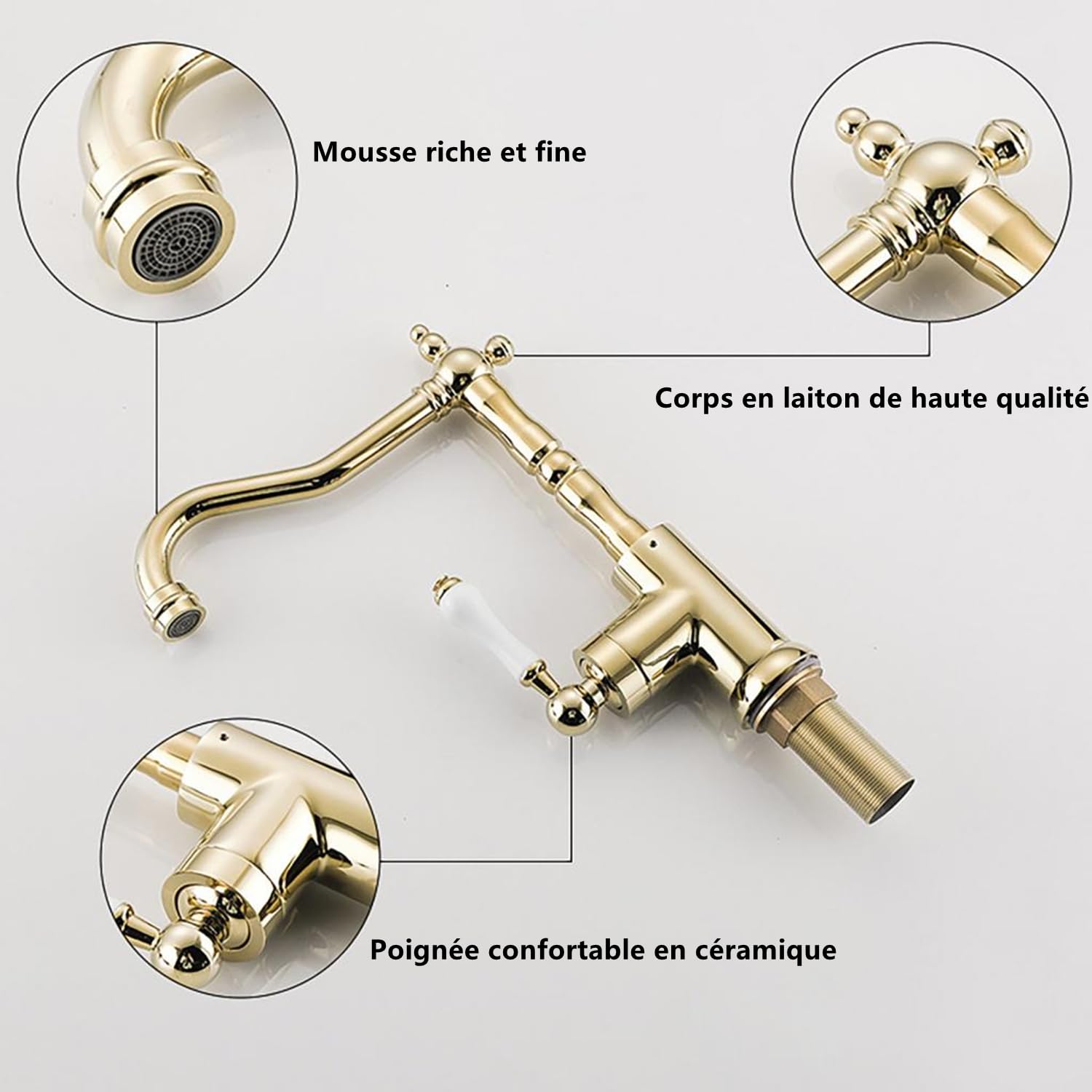 Kraan Vintage Antieke 360 Graden Rotatie Keukenkraan met Swivel Uitloop Aanrecht Mengkranen Goud Massief Messing Enkele Hendel Wastafel Warm en Koud Water Tap