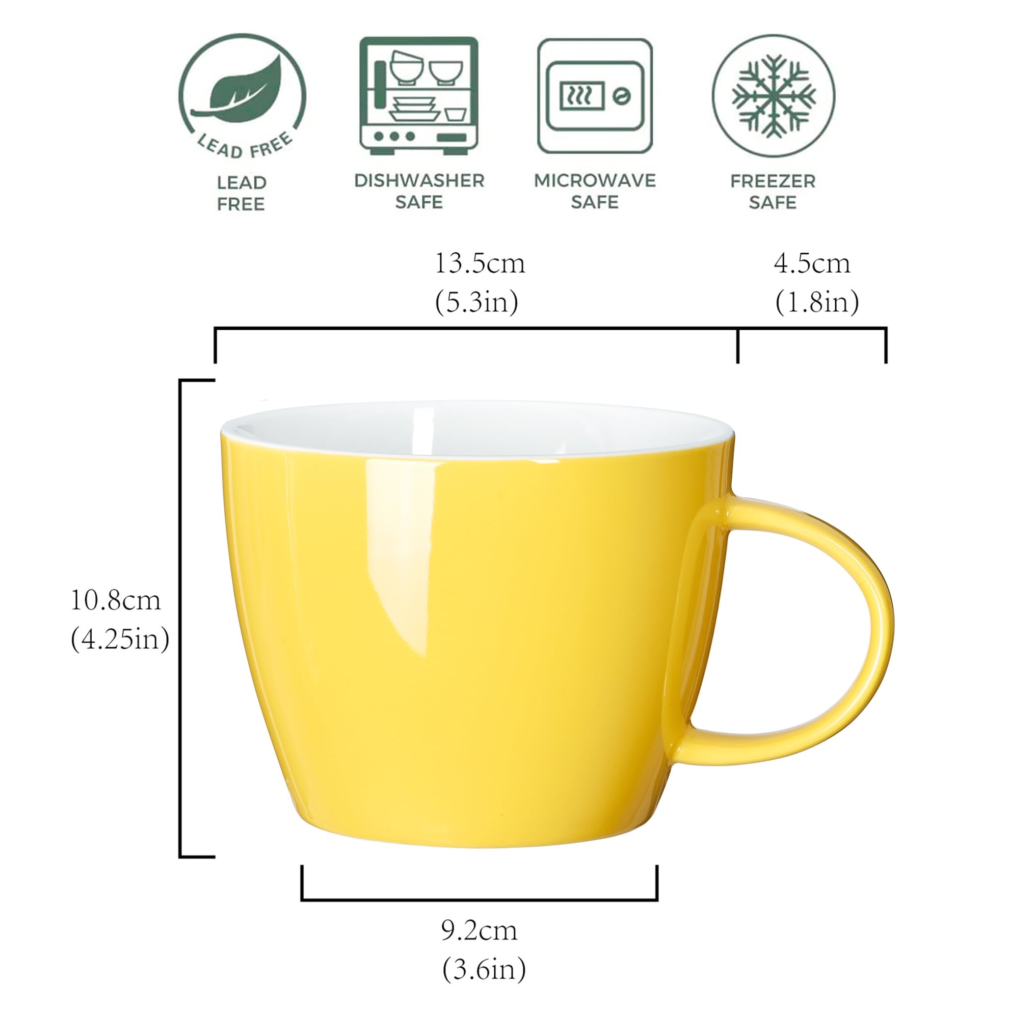 Amazon.com: 30 oz Extra-Large Coffee Mug, Wide Ceramic Coffee Cup Soup Bowl  with Handle, Glamorous Latte Cup Big Blew Suitable for Coffee Soup Daily  Drinkings at Home, Office, Hotel or Restaurant, Yellow-White :