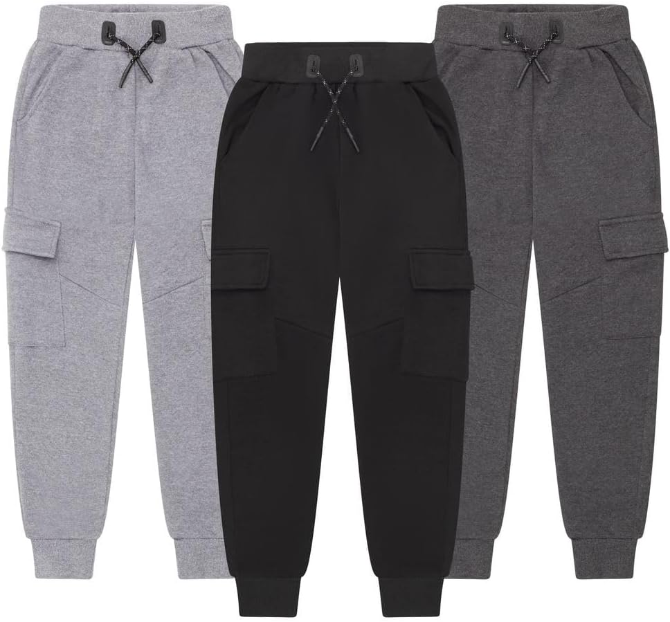 3 Pack Boys Sweatpants – Athletic Workout Joggers for Boys & Kids Clothes, Fleece Boys Pants with Cargo Pockets - Image 2