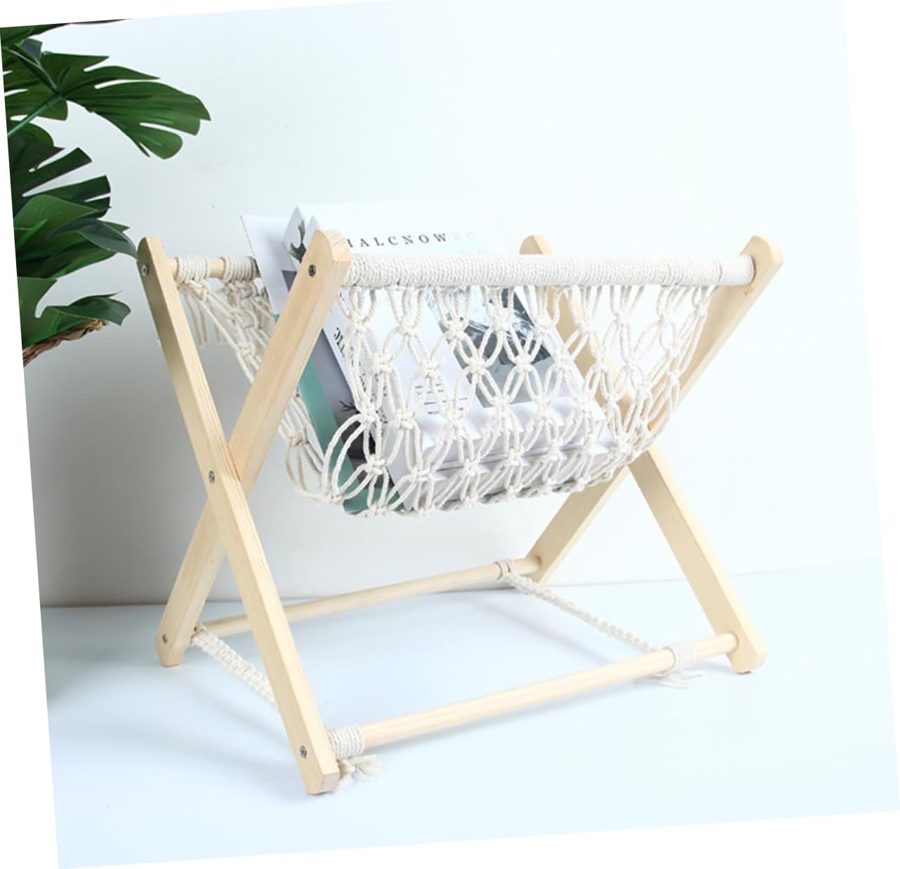 Handmade Woven Magazine and Book Holder Rustic Decorative Storage for Living Room Bedroom and Home Office Scandinavian Rope Design Versatile Organizer for Magazines and Books