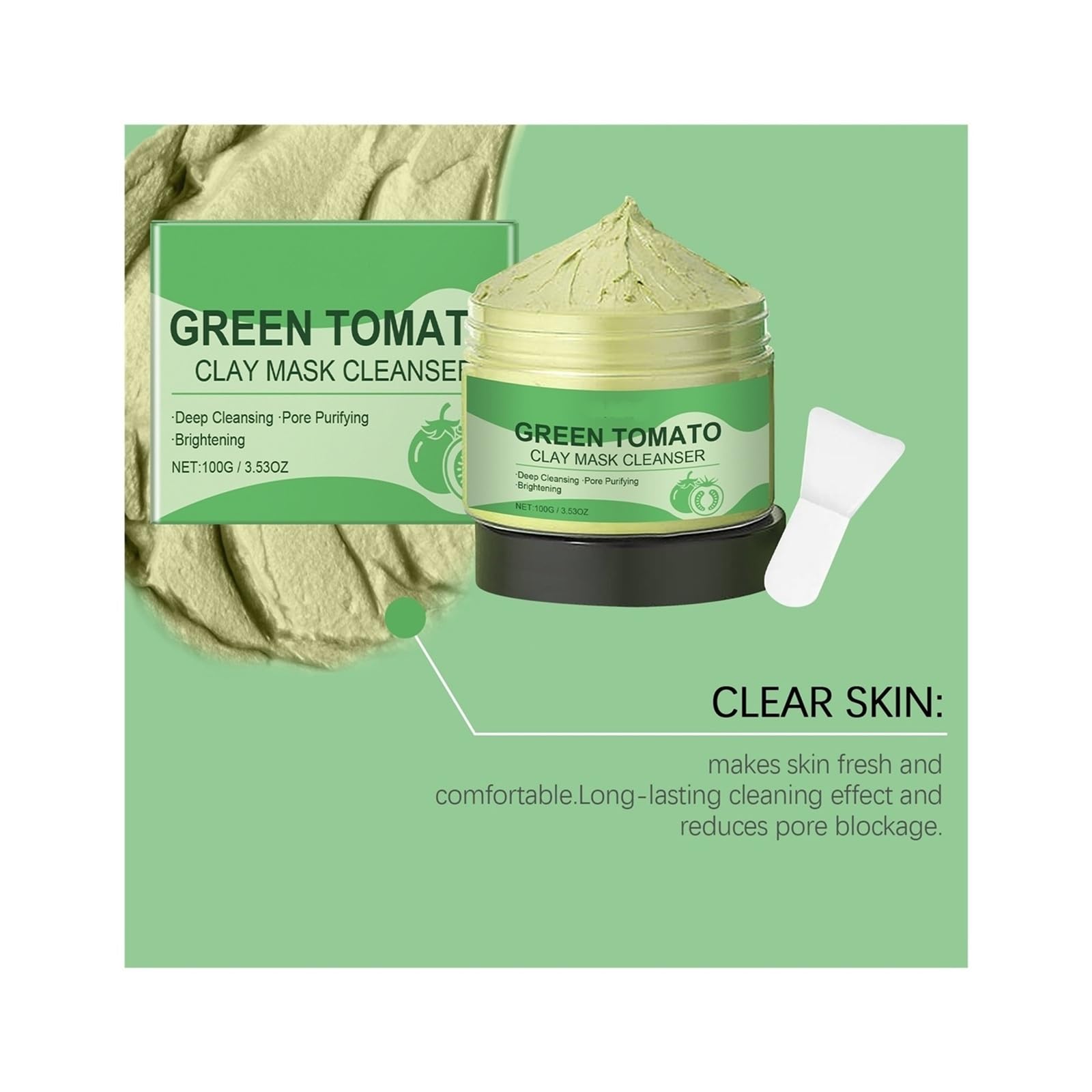 Maschera Fango Detergente Al Pomodoro Verde 100g | Maschera di fango viso idratante, rassodante e affinante(2pcs)