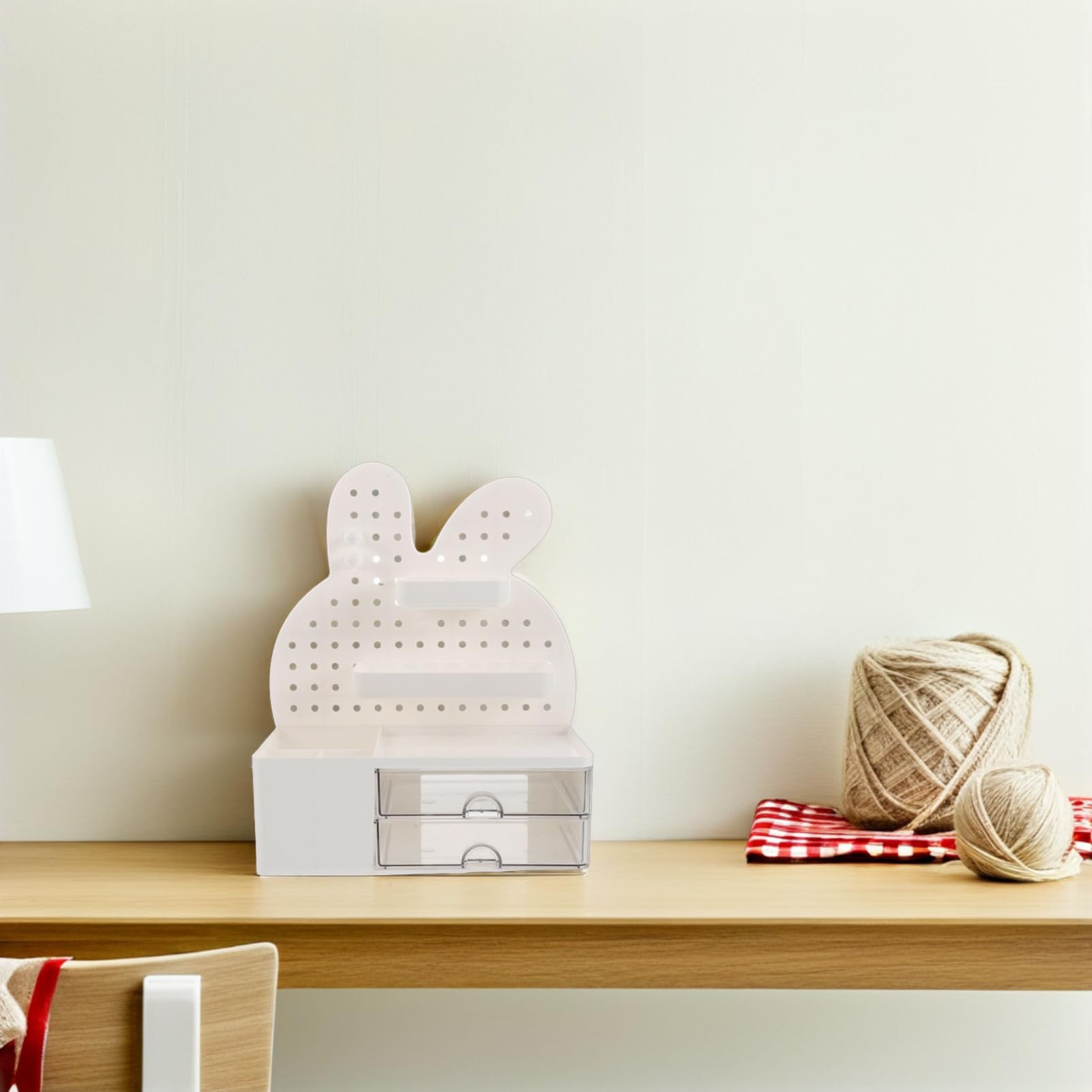 OUNONA Organizador de Cajones de Escritorio con Forma de Conejito para Tablero Perforado, Estante de Almacenamiento de Papelería con Cajón y Diseño Multilayer para Oficina o Dormitorio